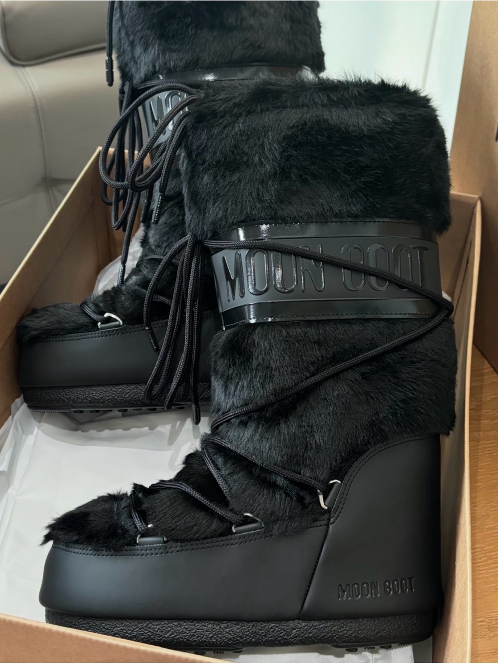Moon Boot Black Faux-Fur Lace-Up Winter Boots
